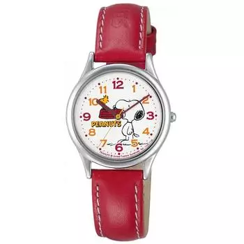 [Citizen Q&Q] Аналоговый водонепроницаемый кожаный ремешок Snoopy AA95-9852 женский красный
