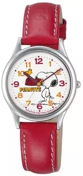 [Citizen Q&Q] Аналоговый водонепроницаемый кожаный ремешок Snoopy AA95-9852 женский красный