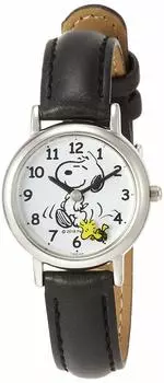 [Citizen Q&Q] Часы Analog Snoopy Водонепроницаемый кожаный ремешок Second Hand Disc P003-304 Женские черные