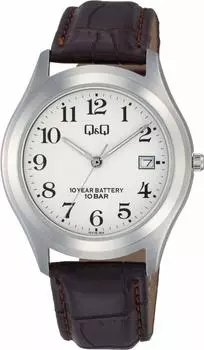 [Citizen Q&Q] Часы аналоговые 10-летний срок службы батареи водонепроницаемый дата кожаный ремешок W478-304 мужские белые