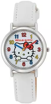 [Citizen Q&Q] Часы аналоговые Hello Kitty с водонепроницаемым кожаным ремешком HK15-001 женские белые