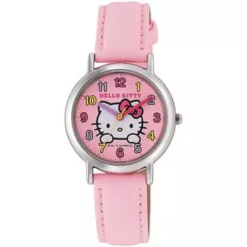 [Citizen Q&Q] Часы аналоговые Hello Kitty с водонепроницаемым кожаным ремешком HK15-002 женские розовые