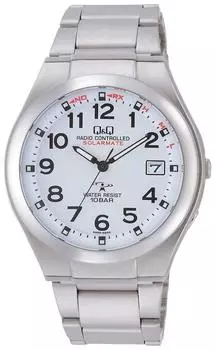 [Citizen Q&Q] Часы аналоговые радио солнечные водонепроницаемые дата металлический ремешок HG12-204 мужские белые