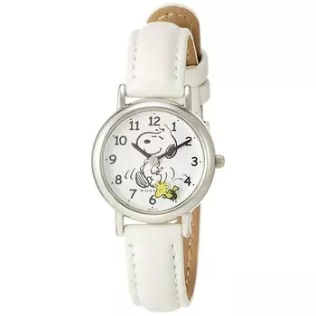 [Citizen Q&Q] часы аналоговые Snoopy водонепроницаемый кожаный ремень секундная стрелка диск P003-314 женские белые