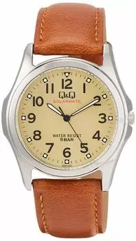 [Citizen Q&Q] Часы аналоговые солнечные водонепроницаемые с кожаным ремешком мужские коричневые H044-303