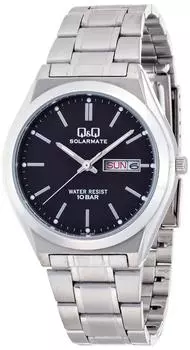 [Citizen Q&Q] Часы аналоговые солнечные водонепроницаемые дата день недели металлический ремешок H010-202 мужские черные