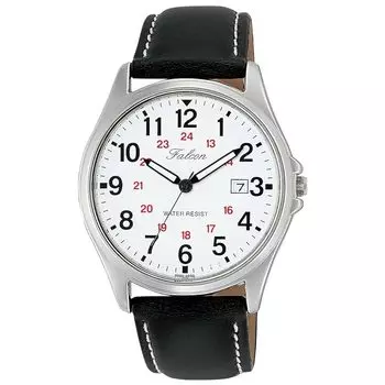 [Citizen Q&Q] часы аналоговые водонепроницаемые дата кожаный ремень D026-304 мужские белые