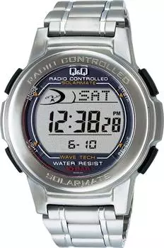 [Citizen Q&Q] Часы цифровые радио солнечные водонепроницаемые дата металлический ремешок MHS5-200 мужские серебристые