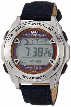 [Citizen Q&Q] Часы цифровые радио солнечные водонепроницаемые дата кожаный ремешок MHS7-320 мужские темно-синие