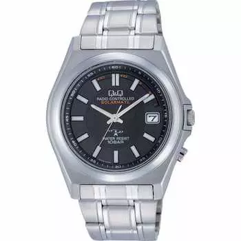 Citizen Q&Q Watch Analog Radio Solar Waterproof Date Metal Band HG08-202 Men s Black