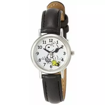 Citizen Q&Q Watch Analog Snoopy Waterproof Leather Strap Second Hand Disc P003-304 Women s Black