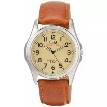 Citizen Q&Q Watch Analog Solar Waterproof Leather Strap Men s Brown H044-303
