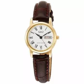 Citizen Q&Q Watch Analog Waterproof Date Day of the Week Leather Strap A207-107 Women s White