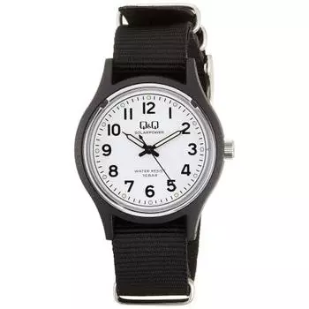 Citizen Q&Q Watch Cue and Cue Analog Solar 10 ATM Water Resistant Nylon Belt E05A-002VK Women s Black