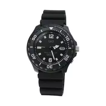 Citizen Q&Q Watch Cue and Cue Analog Radio Wave Solar 10 ATM Water Resistant Urethane Band D02A-001VK Men s Black