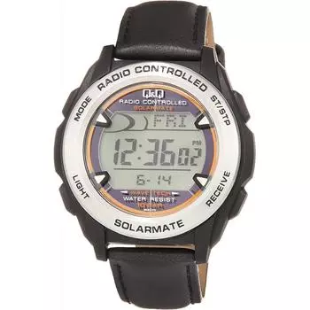 [Citizen QA] MHS7 310 Мужские цифровые радиоволновые солнечные водонепроницаемые часы с кожаным ремешком и датой, черные