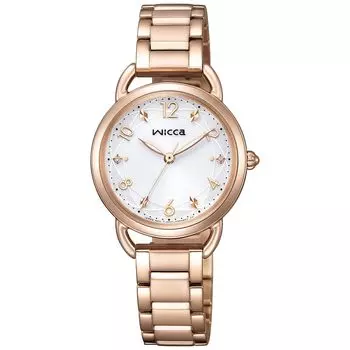 [Citizen] Водонепроницаемые часы Wicca Solar Tech с розовым бежевым сменным ремешком, 2-сторонняя белая базовая модель KP6-065-11, женские, розовые