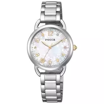 Citizen Водонепроницаемые наручные часы Wiccan Solar Tech с розовым сменным ремешком 2way Silver Sakura Limited Model KP6-014-21 женские
