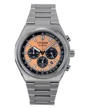 Citizen Zenshin Chronograph Super Titanium Salmon Dial Eco-Drive CA4610-85Z 100M Мужские часы лососевый
