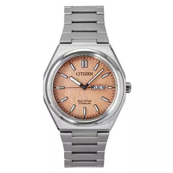 Citizen Zenshin Super Titanium Salmon Dial Eco-Drive AW0130-85Z 100M Мужские часы лососевый