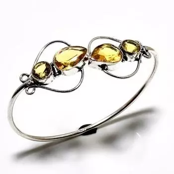 Цитрин Драгоценный камень 925 Посеребренный браслет-манжета ручной работы