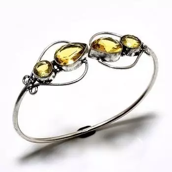 Цитрин Драгоценный камень 925 Посеребренный браслет-манжета ручной работы