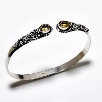 Цитрин Драгоценный камень 925 Посеребренный браслет-манжета ручной работы