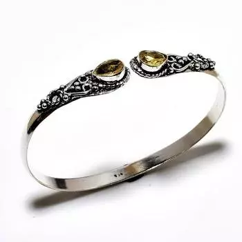 Цитрин Драгоценный камень 925 Посеребренный браслет-манжета ручной работы