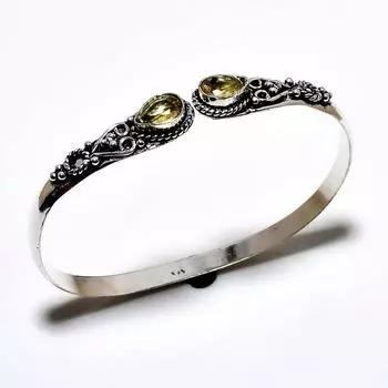 Цитрин Драгоценный камень 925 Посеребренный браслет-манжета ручной работы