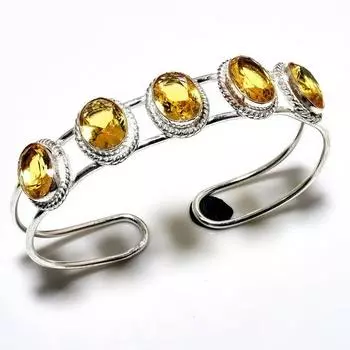 Цитрин Драгоценный камень 925 Посеребренный браслет-манжета ручной работы