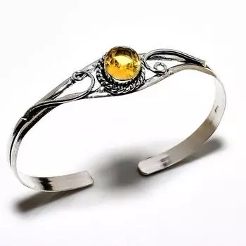 Цитрин Драгоценный камень 925 Посеребренный браслет-манжета ручной работы