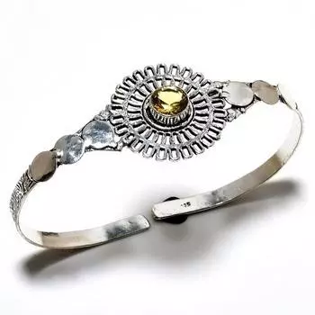 Цитрин Драгоценный камень 925 Посеребренный браслет-манжета ручной работы