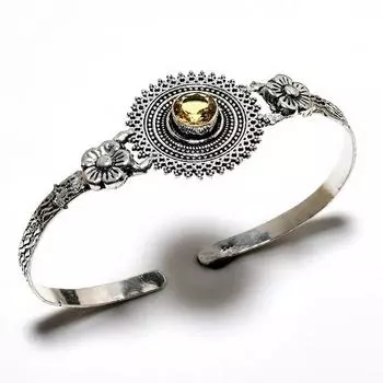 Цитрин Драгоценный камень 925 Посеребренный браслет-манжета ручной работы