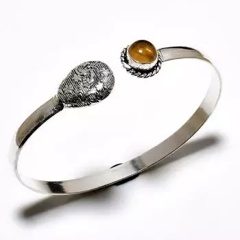 Цитрин Драгоценный камень 925 Посеребренный браслет-манжета ручной работы