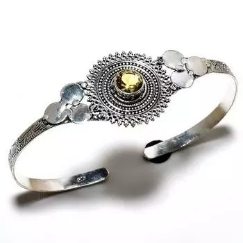 Цитрин Драгоценный камень 925 Посеребренный браслет-манжета ручной работы