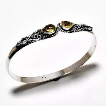 Цитрин Драгоценный камень 925 Посеребренный браслет-манжета ручной работы