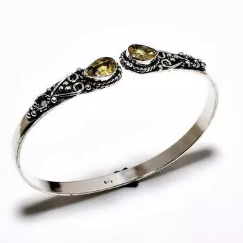 Цитрин Драгоценный камень 925 Посеребренный браслет-манжета ручной работы