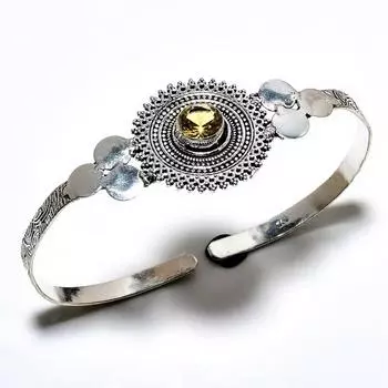 Цитрин Драгоценный камень 925 Посеребренный браслет-манжета ручной работы