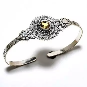 Цитрин Драгоценный камень 925 Посеребренный браслет-манжета ручной работы