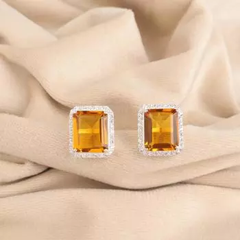 Цитрин Драгоценный камень 925 Проба Серебро Ювелирные изделия Циркон Серьги 0,57 Для женщин Подарок CZE-6-2