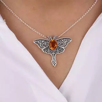 Цитрин Драгоценный камень 925 Стерлинговое серебро Ювелирное изделие Ожерелье Подвеска 1,2 Для женщин Подарок CP-31-2