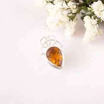 Цитрин Драгоценный камень 925 Стерлинговое серебро Ювелирное изделие ручной работы Подвеска 1,01 Подарок для неё PP-56-3