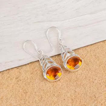 Цитрин Драгоценный камень 925 Стерлинговое серебро Ювелирные изделия Ручной работы Серьги-подвески 1,64 CE-1-1