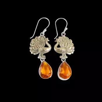 Цитрин Драгоценный камень 925 Стерлинговое серебро Ювелирные изделия Ручной работы Женский подарок Серьги 2,20 EE-44-1