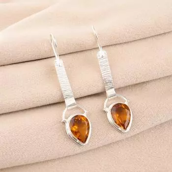 Цитрин Драгоценный камень 925 Стерлинговое серебро Ювелирные изделия Ручной работы Серьги 2,3 Подарок для мамы EE-166-4