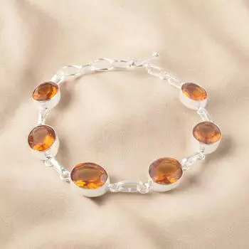 Цитрин Драгоценный камень 925 Стерлинговое серебро Ювелирные изделия Ручной работы Браслет 9 Подарок для мамы RB-5-3