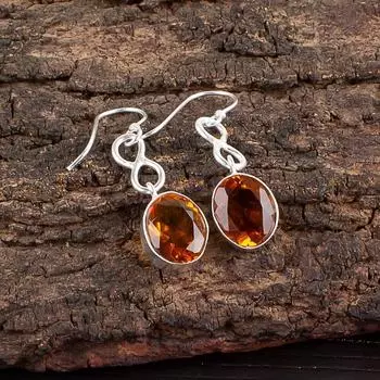 Цитрин Драгоценный камень 925 Стерлинговое серебро Ювелирные изделия Ручной работы Серьги 1,60 Женский подарок EE-12-3