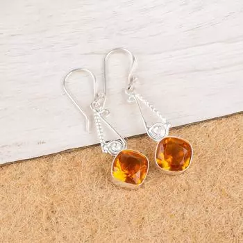 Цитрин Драгоценный камень 925 Стерлинговое серебро Ювелирные изделия Ручной работы Женский подарок Серьги 1,90 EE-46-1