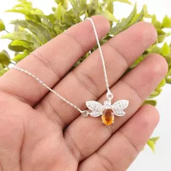 Цитрин Драгоценный камень 925 Стерлинговое серебро Ювелирные изделия Подвеска с цирконом 0,50 Подарок для нее CZP-12-3