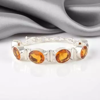 Цитрин Драгоценный камень 925 Стерлинговое серебро Ювелирные изделия Ручной работы Браслет 8 Подарок для жены RB-4-9